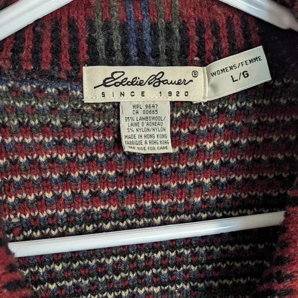 90s Eddie Bauer Lambswool Plaid Holiday Sweater Coat sz L - Picture 3 of 5